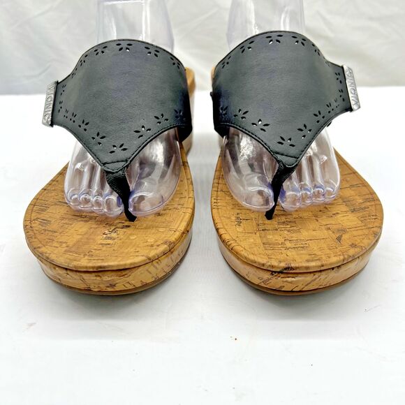 Vionic Womens Anitra Black Leather Wedge Thong Cork Sandals Flip Flops Size 11 - Picture 4 of 16